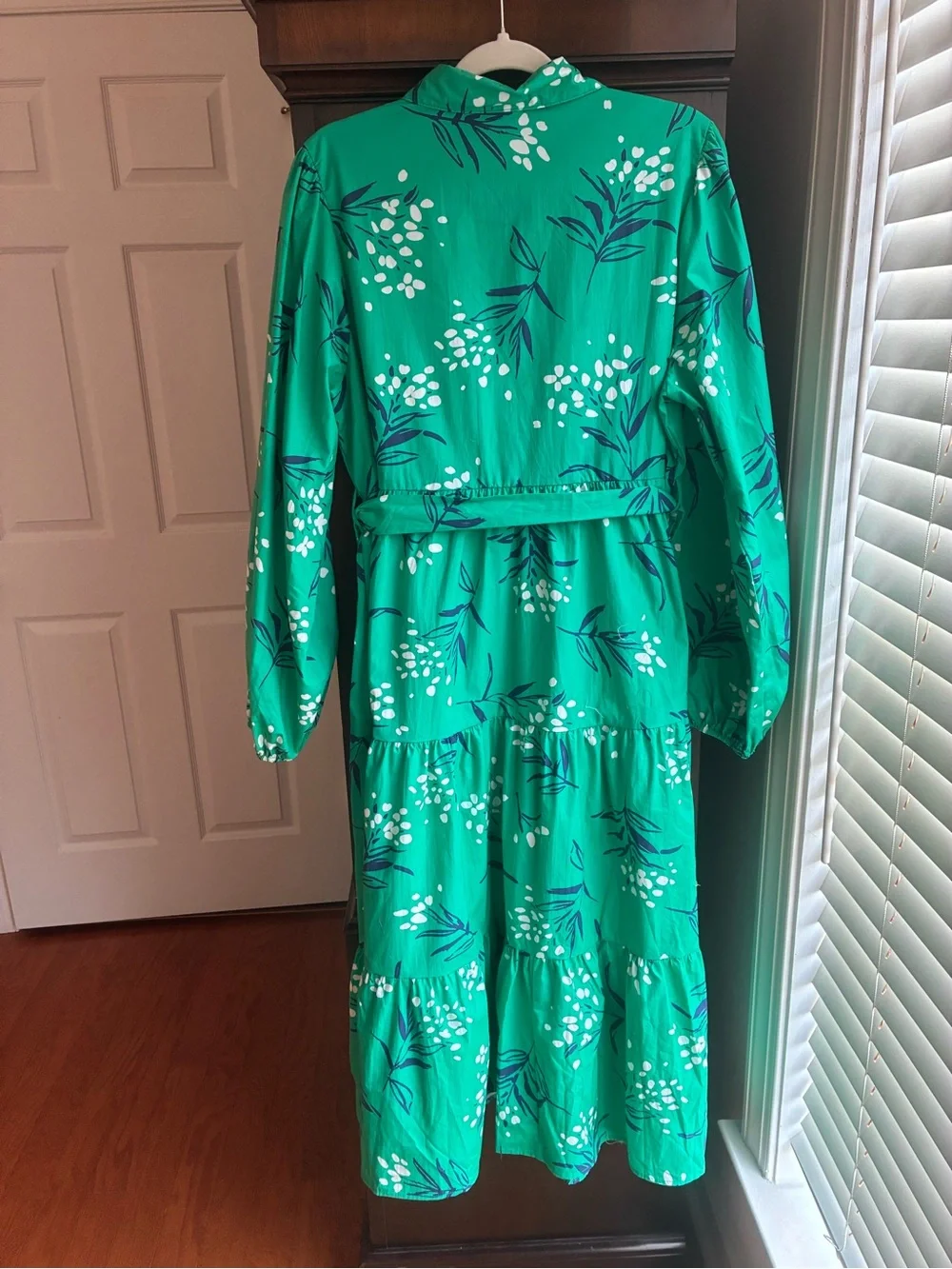 Fantastic Fawn Melinda Teal Floral Midi Dress 100% Cotton Belted Shirt Dress L - Picture 4 of 11
